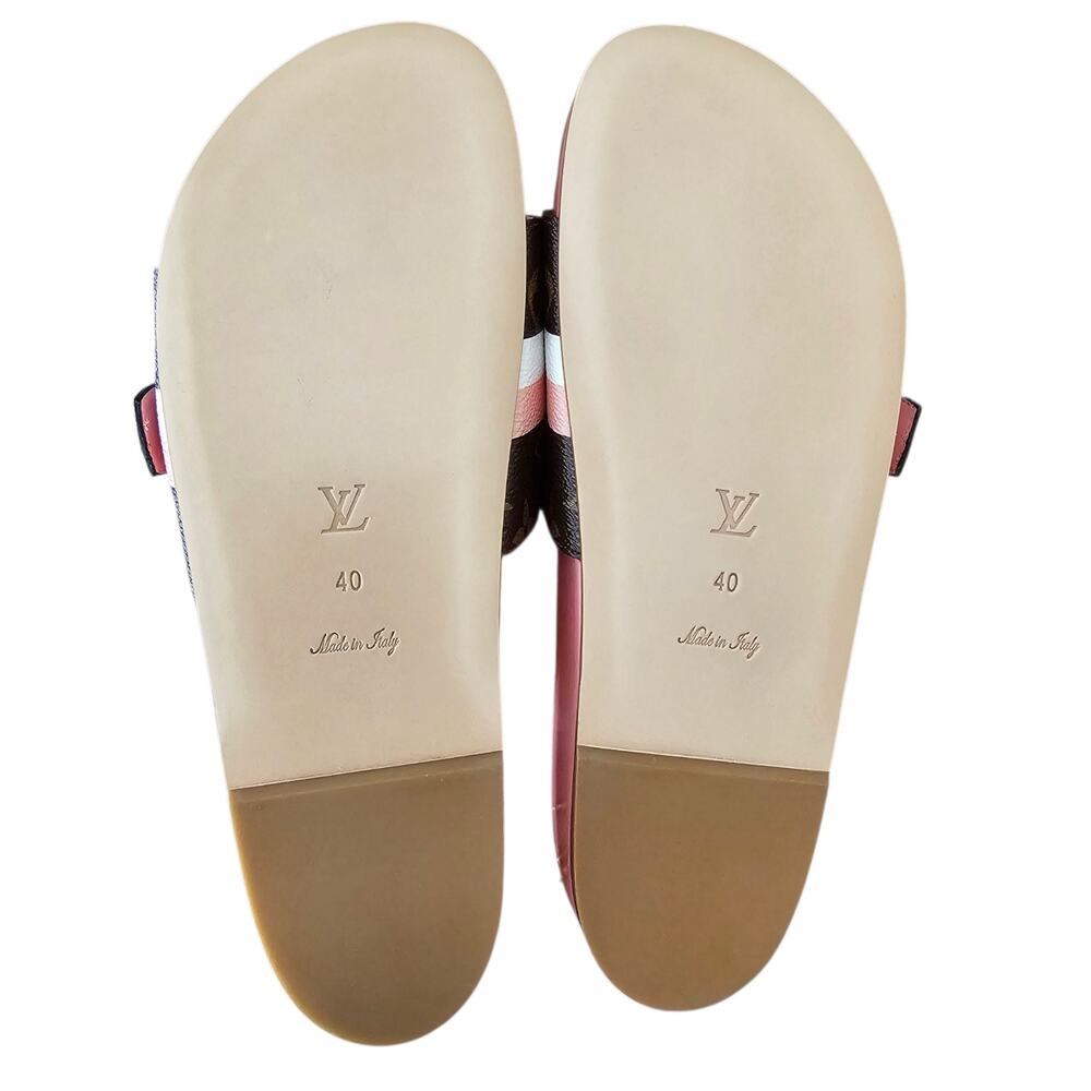 Louis Vuitton Bom Dia Flat Slide Mule Sandal Brown Pink LV Monogram Size 40 US10 - Picture 12 of 13
